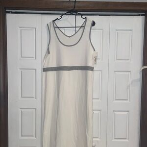 Gray and Cream Sleeveless Midi Sheath Dress